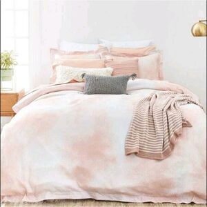 Splendid Pink And White Linen And Cotton Duvet Cover King Size Almafi Marble